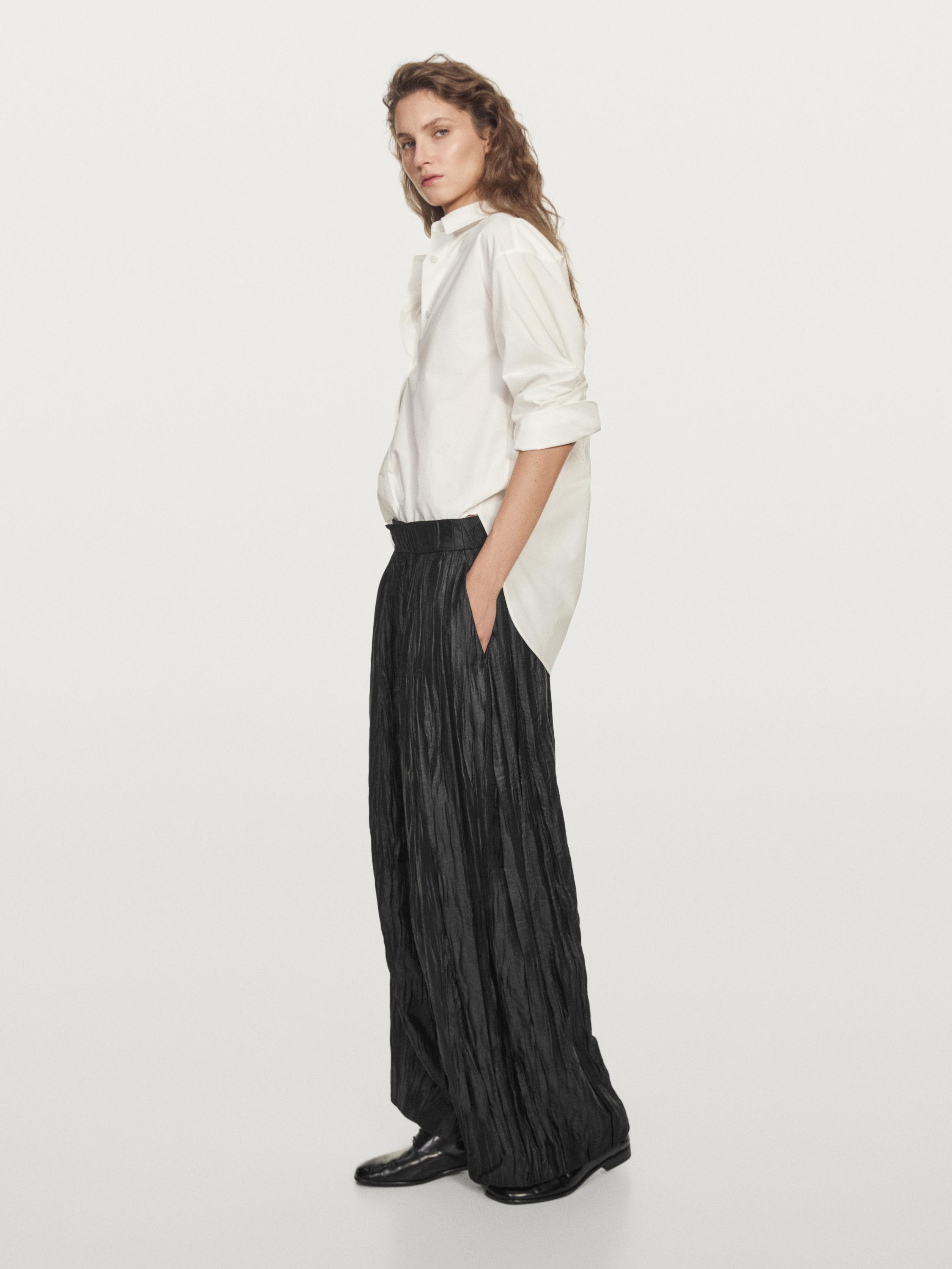 Creased pleated-effect wide-leg trousers